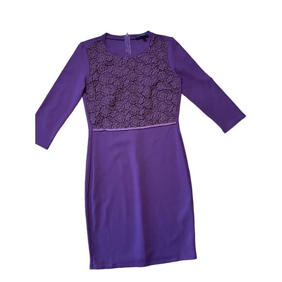 Weekend Max Mara Burgundy Provinom Jersey Lace Top Dress Sz M - Picture 6 of 10